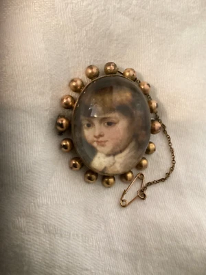 £50 • Buy CAMEO OF BOY BROOCH ROCK CRYSTAL SET IN GILT 45x38mm