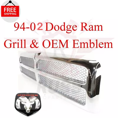For 94 02 DODGE RAM CHROME GRILL And OEM Emblem 1500 2500 3500 95 96 97 98 99 00 • $162.05