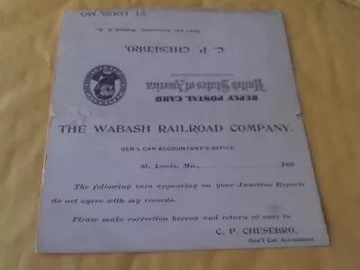 Rare 1905 Postcard Wabash Train Railroad Rr Car Accountant St. Louis Missouri • $9.99