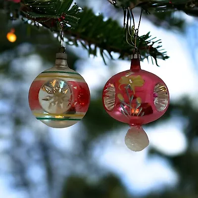 Lot 2 Mercury Glass Christmas Ornaments Majestic Boho Pink Hand Painted Frosted • $10.75