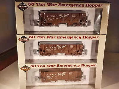 HO Proto 2000 (3) RTR CB&Q 50 Ton War Emergency Wood Hoppers #194662 #194896 # • $42