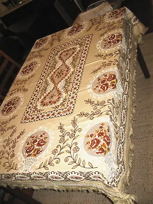 Vtg Italian Printed  Floral Tablecloth With Net Inserts 54  X 68  • $19.99