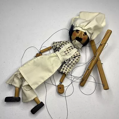 Bruna Puppets Vintage Marionette Wood Strings Rare Cranston Chef Handmade • $59.99