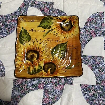 Maxcera Sunflower 9” Square Plate Live Well Love Much Laugh Often • $15.99