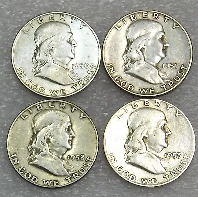 1950-D 1951-D 1952-D 1953-D Franklin Silver Half Dollar Lot Of 4 Coins #H704 • $49.99