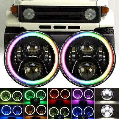 Pair 7inch Round LED Headlights RGB DRL Halo For Toyota Land Cruiser HZJ75 78 79 • $132.95