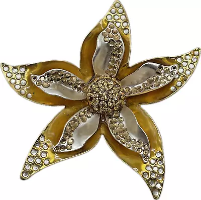 Signed AVON Vintage FLOWER BROOCH Pin Amber Rhinestone Costume Jewelry • $5