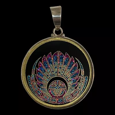 Mayan Head Dress Sacred Geometry Pendant Jewelry Necklace. .925 Sterling Silver. • $55.55