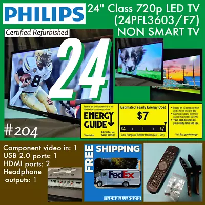 Philips 24  Class 720p LED TV (24PFL3603/F7) With Remote & Stand / NON SMART TV • $62.62