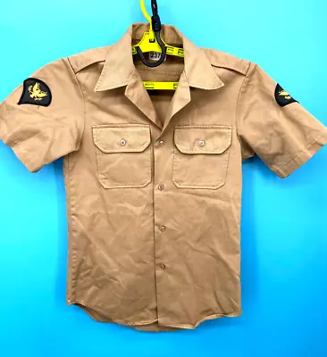 Vintage US Army Shirt Mens S Brown Button Down SHort Sleeve Fatigue Vietnam Era • $17.76