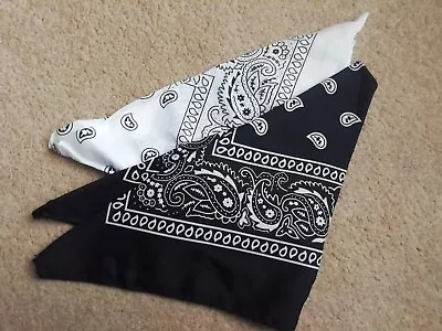 2 X Cotton Bandanas Neckerchiefs Scarves 1 White And 1 Black 50cm X 50cm • £4