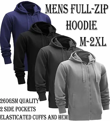 Mens Full-Zip Hooded Fleece Sweatshirt Plain Workwear Casual Jumper SweaterM-2XL • £9.95