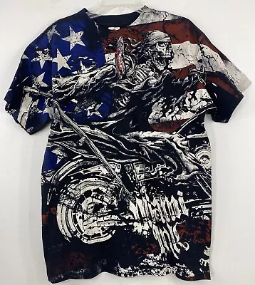 Miami Ink Tattoos Graphic T-Shirt Crew Neck Medium Patriotic Skull Biker • $21.60