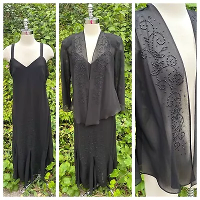 Mother Of The Bride Wedding Black Beaded Dress Jacket Women's Size 14 Washable! • $49.99