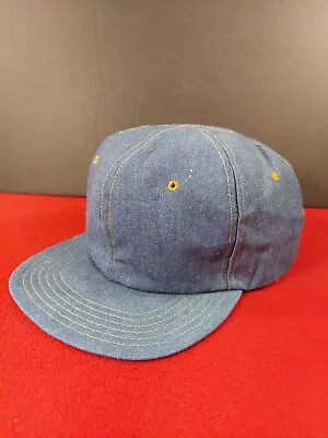 Vintage Blue Denim Gold Stitched Snapback Hat USA Made • $14.99