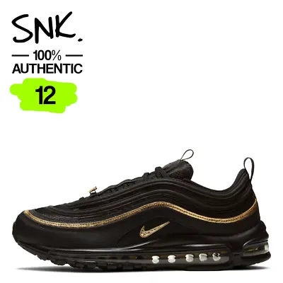 NIKE AIR MAX 97 Mens Sneakers DC2190-001 Black Metallic Gold US Sz 12 / UK Sz 11 • $199.95