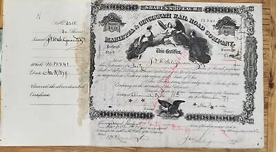1879 Stock Certificate Marietta & Cincinnati Railroad Revenue Stamps • $40