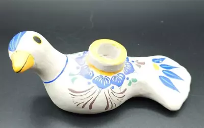 Vintage Mexican Pottery Folk Art Hand Painted Floral Bird Candle Holder • $24.99