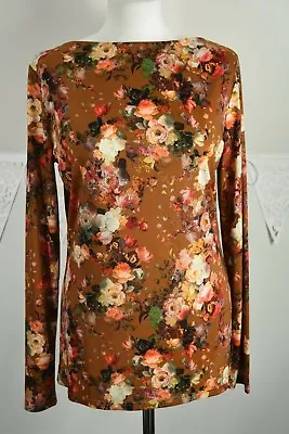 Monton Floral Stretchy Jersey Top Blouse Boat Neck Size XL UK14 • $16.03