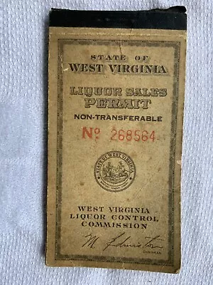 1940's State Of West Virginia-Liquor Sales Permit-No. 268564 • $14
