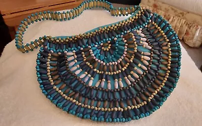 Bohemian Style Teal And Brown Retro Purse Wooden Beads Vintage • $3.49