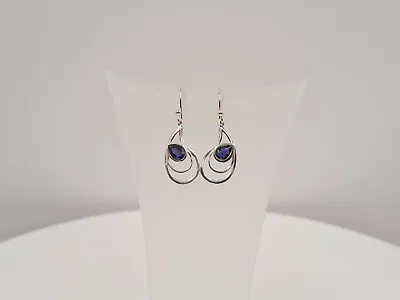Iolite Silver Earrings Unique Design Water Sapphire Gemstone Semi Precious • £36.95