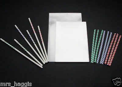 50 X 6  Stripe Cake Pop Kit Red & White Blue & White Green & White Paper Sticks • £4.95