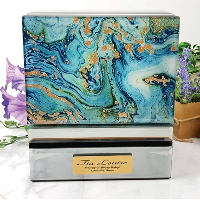 $67 • Buy Birthday Jewellery Box Glass Mirrored Fortune Of Blue |18th, 21st, 30th, 40th...