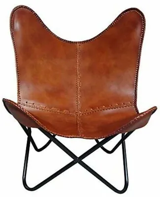 Handmade Vintage Chair Relax Arm Chair Living Room Tan Leather Buffalo Butterfly • $275.71