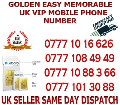 £49.95 • Buy GOLDEN EASY MEMORABLE UK VIP MOBILE PHONE NUMBER  ( Lebara Network) ( B 40 )