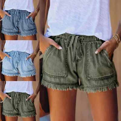 Ladies Short Hot Pants Elastic Waist Summer Beach Shorts Women Baggy Drawstring • £14.49