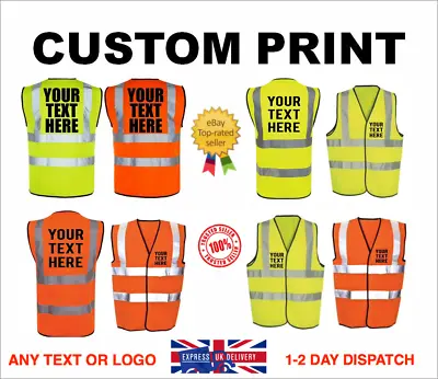 £3.99 • Buy Personalised Hi Vis Vest Custom Printed Hi Viz High Visibility Safety Waistcoat