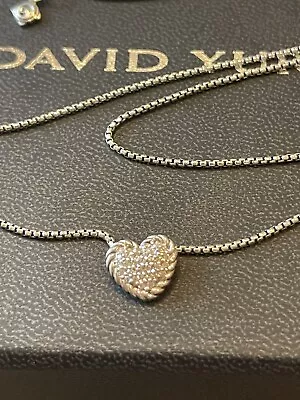 David Yurman 925 Sterling Silver Petite Pave Diamond Heart Pendant Necklace   • $299