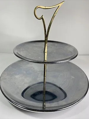 Vintage Atomic Starburst Middle Century Modern Chrome Two Tier Serving Tray 13” • $20