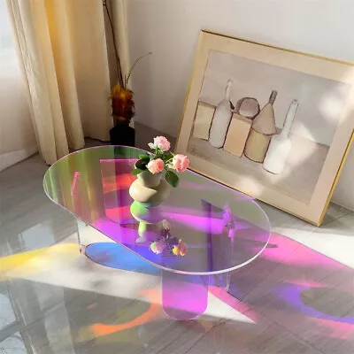 Acrylic Coffee Table Iridescent Acrylic End Table Oval Side Table With PVC Cover • $115.90