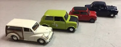 3 Vanguard 1/43 Scale Cars Ford 100E Mini Traveller & 1 Corgi Mr Bean Mini Car  • $49.99