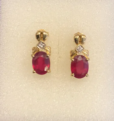 Ladies 18ct Yellow Gold Ruby And Diamond Drop Dangle Earrings Butterfly Backs • £425