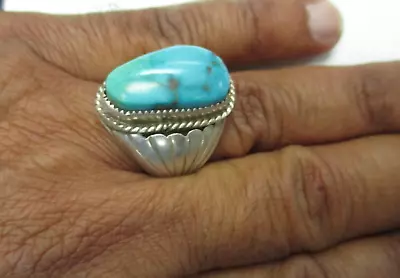 Vintage Turquoise Native American Navajo Men's Ring Sterling Silver Sz 12.25 • $56