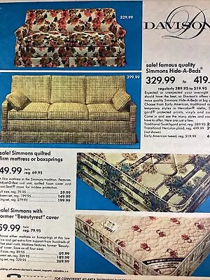 Atlanta GA Print Ad 1973 AJC Davison’s Simmons Mattress Hide A Bed Couch • $13.38