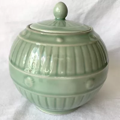 Vintage Chinese Celadon Glazed Porcelain Jar & Lid Ginger Jar 7 1/2” Tall • $24.99