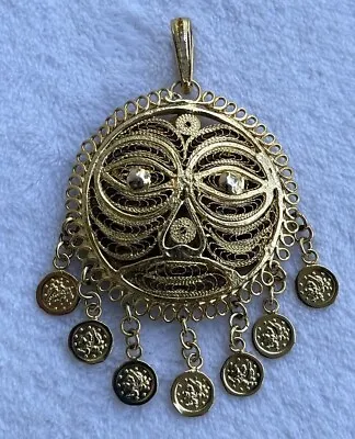 Gold Mexican Aztec Mayan Sun Pendant Celestial • $34.95