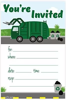 Garbage Truck Birthday Party Invitations - Fill In 20 Count With Envelopes • $17.25
