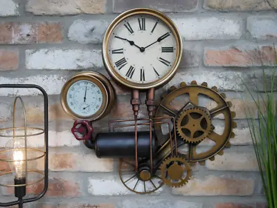 Industrial Pipe Wall Clock Vintage Steampunk Style Pipe Fittings Retro Design • $40.77