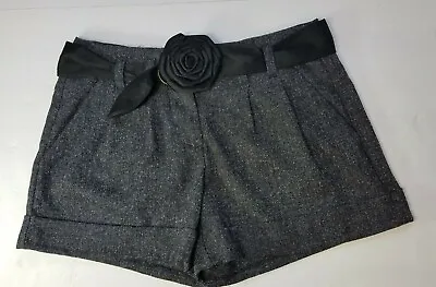 Elle Women's Shorts Sz 4 Black ROSE Belt Salt & Pepper Black/Gray Short Stretch • $10.43