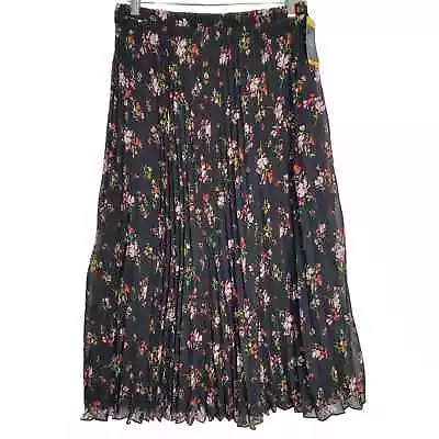 Vince Camuto Skirt Womens Medium Black Floral Pleated Midi Modest Flowing Lined • $21.60