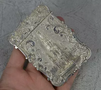 Nathaniel Mills Castle Top Solid Silver Victorian Card Case - The Scott Memorial • £1495