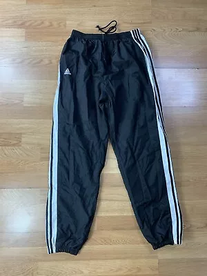 Vintage Adidas Track Pants Men's XL Black Cotton Lined Windbreaker Nylon • $32