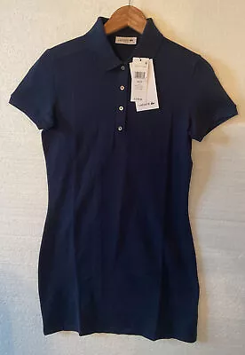 Lacoste Dress Women 34 US 2 Slim Fit Navy Short Pique Knit Polo Short Sleeve NEW • $94