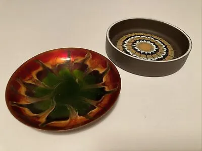 VINTAGE 70s HORNSEA MURAMIC DISH + COPPER + ENAMEL ABSTRACT DISH / WALL PLAQUE • £17