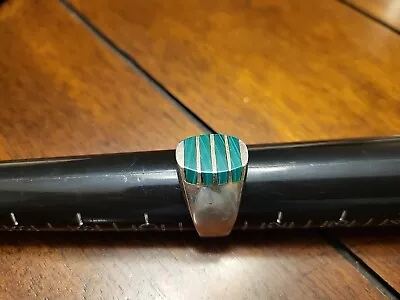 Men's Malachite Sterling Silver TM-263 Mexico Ring Size 11 • $12